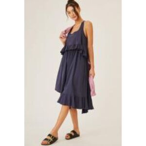 ANTHROPOLOGIE Daily Practice Blue Patricia Asymmetrical Ruffle Midi Dress XS